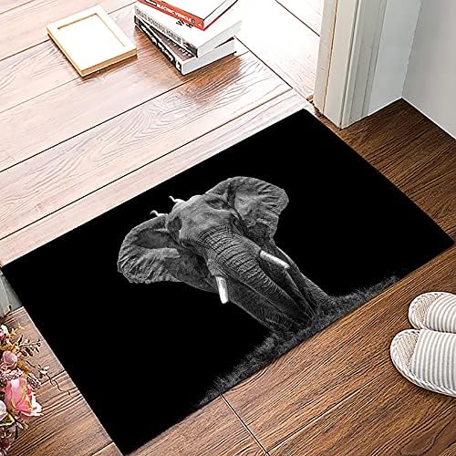 Fundo preto de elefante, banheiro de chuveiro capacho sem deslizamento, tapete de piso absorvente tapetes de piso morto decoração para tapete de quarto de cozinha, 16 x 24