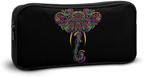 Elefante colorido em uma bolsa de lápis preta Bolsa Bolsa Cute portador de caneta Organizador de maquiagem de caixa