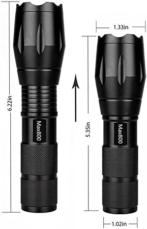 2 pacote de lanterna tática de lanterna tática resistente à água Grade militar 2000 Lumens 5 modos Zoom Função Ultra