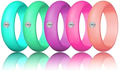 Silicone Diamond Wedding Ring, Luniqi Silicone Band com strass para mulheres, Diamante Bling e Shine para mulheres