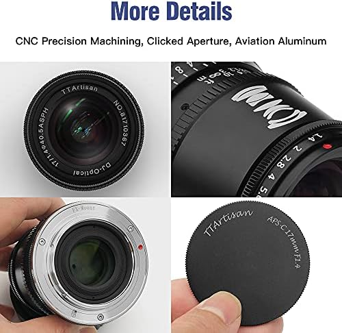 Ttartisan 17mm F1.4 Manual APS-C Foco grande lente de abertura para a câmera de montagem Sony E como A5000 A5100 A6000 A6100 A6300 A6400 A6500 A6600 NEX-3 NEX-3N NEX-3R NEX-5T NEX-5R NEX-5 NEX-5-5 7 Nex-5c