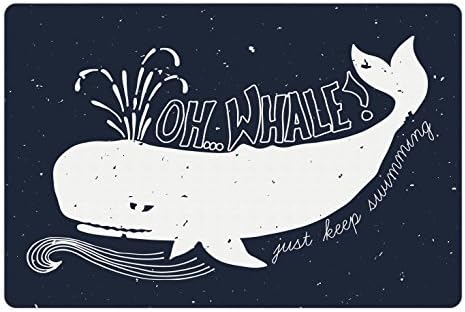 Tapa de estimação de baleia lunarável para comida e água, continue nadar em palavras de motivação com barbatanas de peixe gigantes
