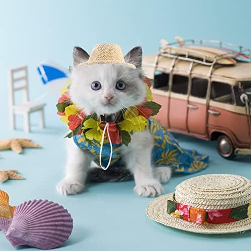 Chapéu de palha ajustável de 4 pacote, cachorro da moda Sombrero Capt, festa mexicana Havaí Garden Sun Bucket para gato, cachorro pequeno, coelho