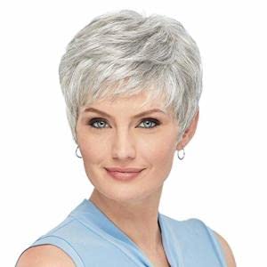 Emmor Short Silver Grey Human Human Wigs para mulheres se misturam com fibra de memória saudável Pixie Curly Wig com estrondo, cabelo diário natural