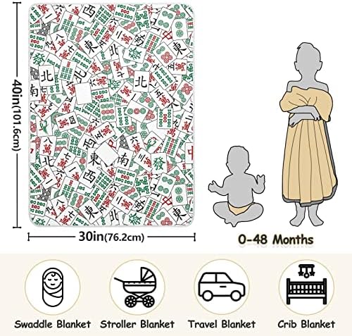 Clante de arremesso Mahjong Pattern Cotton Clanta para bebês, recebendo cobertor, cobertor leve e macio para berço, carrinho de bebê, cobertores de berçário, chinês, 30x40 em
