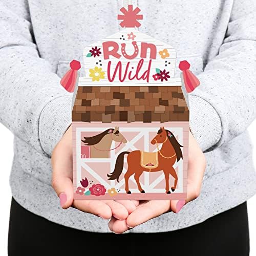 Big Dot of Happiness Run Wild Horses - Tratar favores da festa da caixa - Pony Birthday Party Goodie Gable Boxes - Conjunto