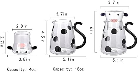 Rocktrend Cartoon Cow Vidro claro Câmara Night Water Játafe com copo, arremessador e copo Night Set