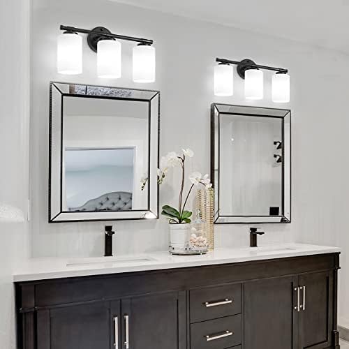 Gzbeini 3 luzes luminárias de vaidade preta para banheiro, luzes de vaidade preta para banheiro sobre espelho, luminária de banheiro moderna