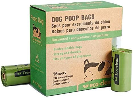 Sacos de cocô ecológico-limpo biodegradáveis, 16 rolos/240 sacolas, sacos de desperdício de cães, sem perfume, à prova de vazamentos e fácil de lágrimas