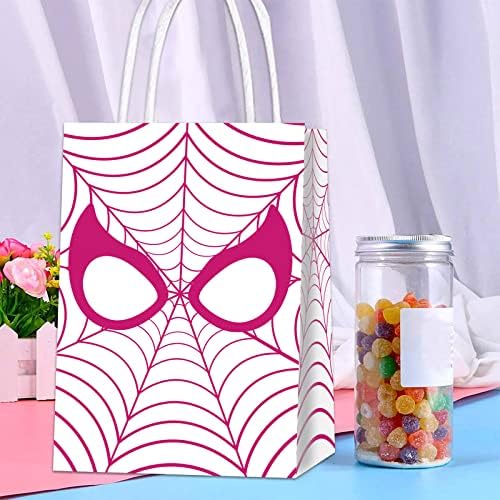 16 PCs Spider Party Supplies Spider Girl Party Treat Sacts com alças, sacolas de tratamento de aranha rosa para material de