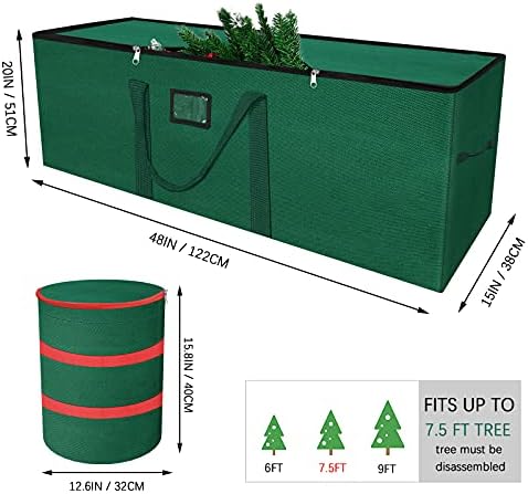 Bolsa de armazenamento em árvore de Natal de Paerduo - se encaixa em 7,5 pés. Árvore alta desmontada - 20 altura x 15 de largura x 48 de comprimento - Durável