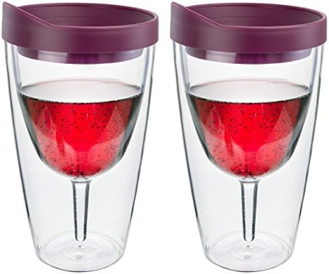 Bebida rosa do copo de vinho através da tampa de 16 onças - acrílico de parede dupla isolada com o design do copo