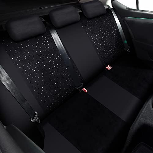 34 peças Bling Velvet Fabric Capas de assento de carro Full Set Acessórios de carro preto bling para mulheres, diamante tampa