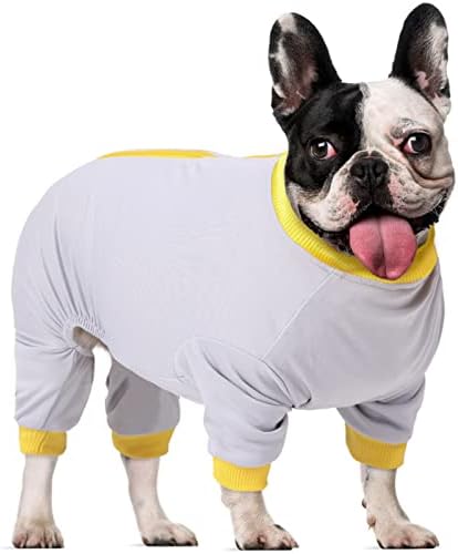 Pijama de cachorro IECOII Cão de tamanho grande de tamanho grande, macacão de cachorro elástico PJS, manchas de cachorro de cachorro, macacão de bulldog de manga longa anti -derramamento para Bulldog, Bulldog Bulldog, Cirurgia de Cirurgia para Doggy Respirável Terno Dog Lear