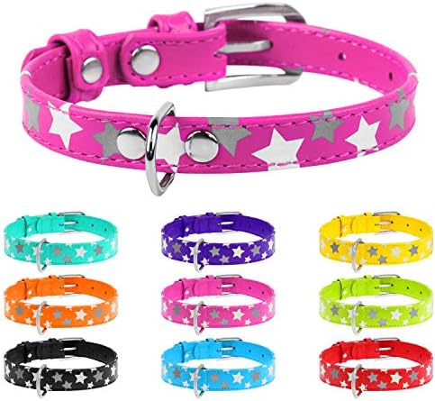 Waudog Reffortive Leather Dog Collar - colares de cachorro duráveis ​​para cachorros pequenos de cães grandes - Puppy - azul azul rosa de segurança preta verde roxa - Soft acolchoada - estrelas plus