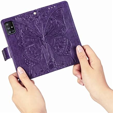 Gyhoya Compatível com a caixa da carteira Samsung Galaxy A51 5G para mulheres, fólio de couro com estojo de proteção de kickstand magnético e suporte de cartão para Samsung Galaxy A51 5g Butterfly Purple SD