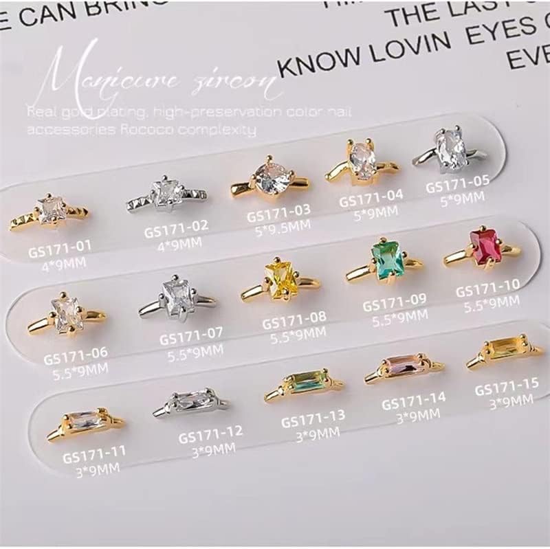 10pcs Multi -Shape Zircon Ring unha Charms Glers Diamond Gems Ring unha para mulheres Acessório de decoração de unhas DIY Manicure