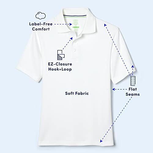 Torda francesa Adaptive de manga curta das crianças camisa pólo | Cacket de gancho e loop | Costuras planas