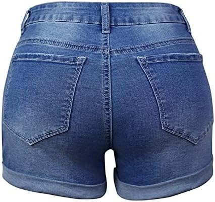 Chape alta shorts jeans vintage para mulheres dobradas shorts de bainha rasgada com bolsos shorts angustiados de mulheres