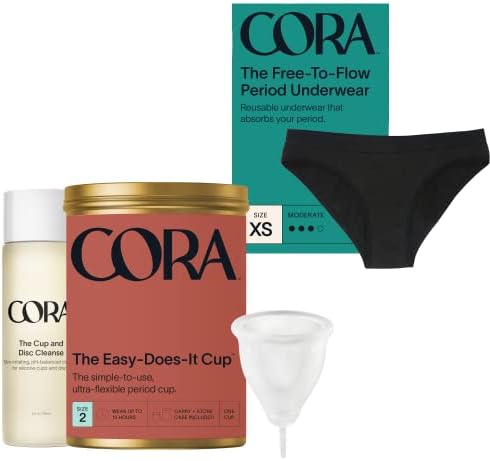 Copo menstrual de Cora + roupas íntimas + copo e pacote de limpeza de disco