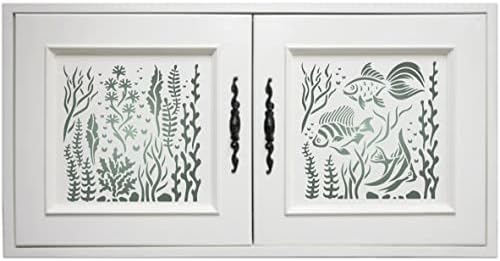 Estomncos para paredes: 2x estêncil de oceano, 2pc / 4,5 x 4,5 polegadas - use camadas de peixe de recife marítimo de algas marinhas para adicionar textura e design aos estênceis de fundo de mídia mista para modelo de pintura para modelo