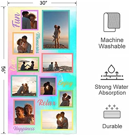 Toalhas de praia personalizadas com 10 fotos de colagem, toalhas de praia personalizadas para crianças adultos,