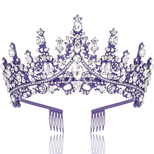 Tobatoba Purple Crown Purple Tiaras, Rhinestone Tiaras e coroas para mulheres, Tiara Wedding for Bride Queen Crown, Princesa Royal Quinceanera Cabeças de Cabeças para Promoção de Aniversário Halloween Cosplay