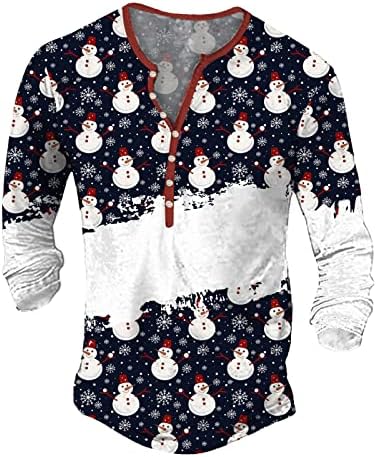 ZDDO Christmas Henley camisas para homens feios de natal rena Snowflake Impressão de manga longa V de pescoço para baixo