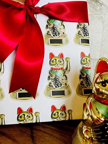 Lucky Cat Giftwrap, Maneki-Neko, Beckoning Cat Giftwrap, 20x29 ”, gato japonês, boa sorte, folhas de papel, papel de