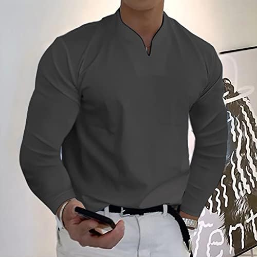 Camisas Henley de Menley, de manga longa do pescoço masculino do PDFBR, Músculos de primavera Slim Fit
