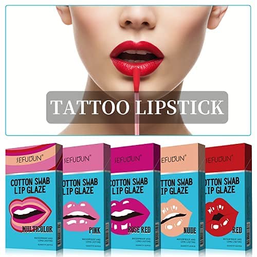 Palhas de lábios Q-TIPS-TINT LIP SWAB CULTOMENTO-Lipstick de tatuagem de longa duração e impermeável-antiaderente, descartável, portátil-Velvet Tattoo de lábio líquido fosco-20 PCs/caixa, nu, pequeno