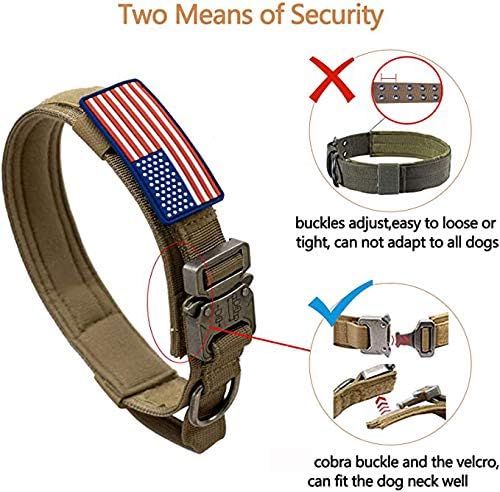Colar de cachorro tático com a bandeira americana dos EUA - colarinho de cachorro militar grosso com a alça - nylon de serviço