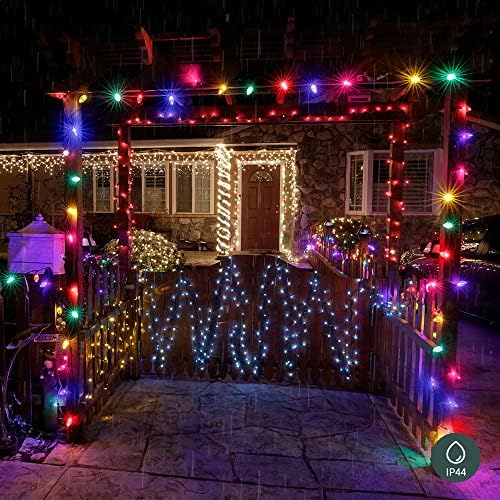 LJlnion Christmas C9 Luzes de cordas multicoloras, 50led 33 pés de fada ao ar livre, luzes de cordas de fio verde extensível, adaptador seguro de 29V para pátio decorações de festas de férias de casamento de árvore de Natal