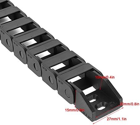 Cadeia de arrasto de cabo de 1 metro, nylon reforçado PA66 R18 Black Nylon Cable Chain Transportador de cadeia para impressora 3D CNC Machine Tools 10x20mm