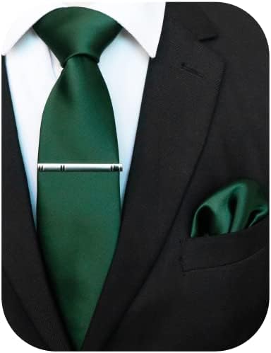 Rbocott Solid Color Silk Tie e lenço com conjuntos de clipes de gravata para homens