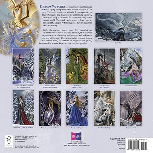 Dragon Witches 2023 Calendário de parede, calendário de fantasia de 16 meses-a arte de Nene Thomas, 12 x 12