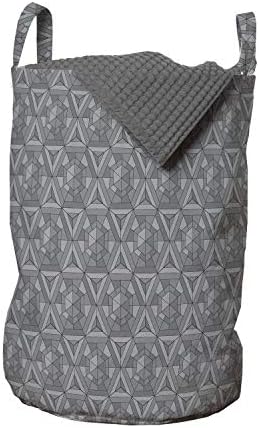 Bolsa de lavanderia cinza de Ambesonne, hexágonos triângulos simplistas de formas de mosaico arranjo impressão mínima de design,