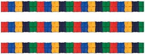 Beistle 55628-Intregada Garland em folha embalada, 41/2 polegadas por 12 pés, azul médio/amarelo dourado/preto/verde/vermelho