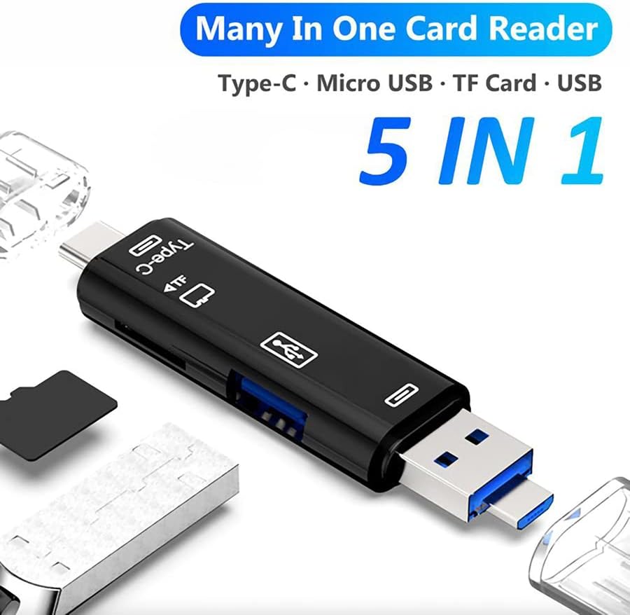 Volt+ 5 em 1 Cartão multifuncional Leitor compatível com Xiaomi Redmi Note 9 Pro Max tem USB tipo C/ MicroSB/ TF/ USB 2.0/ SD Card Reader