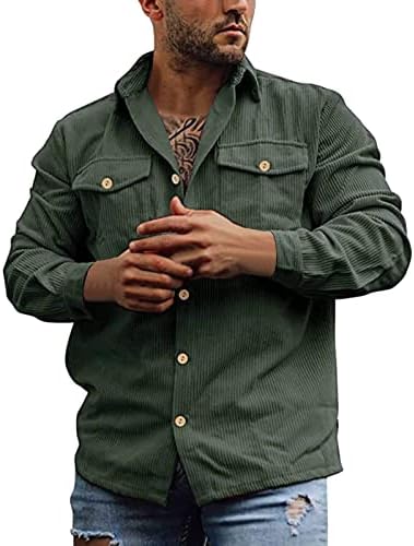 Masculino outono moda casual retro lapela cor sólida bolsos duplos de peito de peito de peito de peito comprido camisa