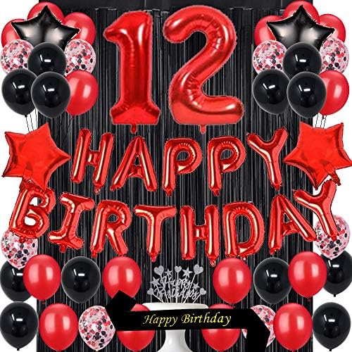 FancyPartyShop 12º aniversário Decorações de festas Supplias vermelhas pretas mais tarde balões de feliz aniversário bolo