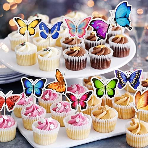 Butterfly Cupcake Stand para 24 cupcakes, suporte de cupcakes de 3 camadas com cubos de cupcakes de 12pcs de borboleta, decorações de aniversário de borboleta, suporte de sobremesa redonda para chá de bebê, decorações de festas de borboleta