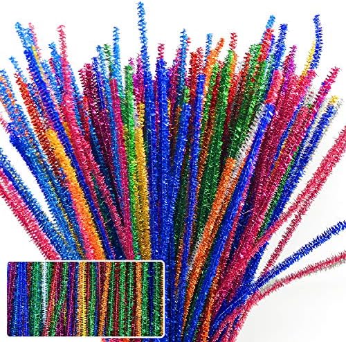 Lavaner de tubos de glitter 300pcs Tinsel Chenille Hastes, 10 cores Limpador de tubos metálicos para decorações criativas de artesanato, caules de chenille para magros para artesanato diy, 6 mm x 12 polegadas