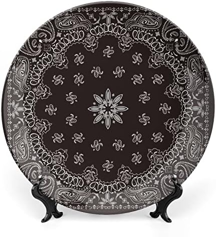Black Paisley Bandana Bone China personalizada Cerâmica Placas decorativas redondas em casa com suporte de exibição 7 polegadas