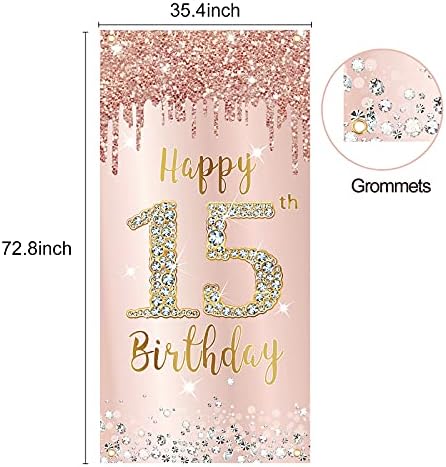 Feliz 15º aniversário da porta de aniversário decorações para meninas, ouro rosa de ouro rosa 15 aniversario Partido de capa