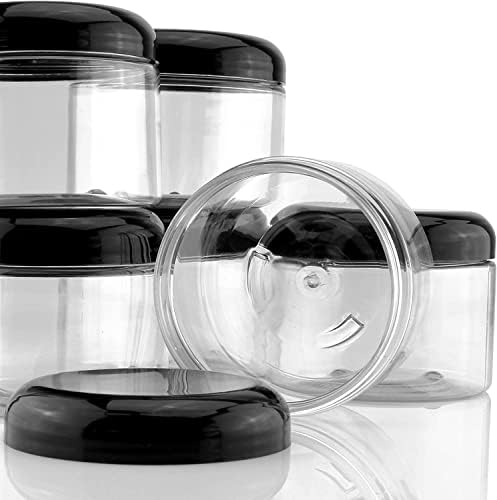 Cornucópia 12 onças de frascos de plástico transparente com tampas de plástico preto; BPA grátis para animais de estimação para animais de estimação para armazenamento de banheiro e cozinha