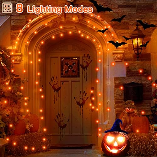 Ollny Halloween Lights Outdoor Indoor, 60 pés 180 LED Decorações de Halloween Lights Orange, Luzes de fadas à prova