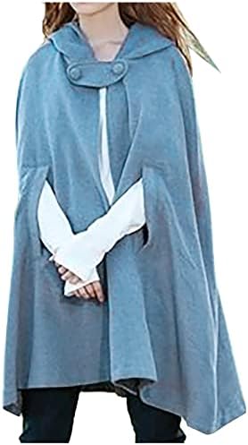 Cardigan com capuz de ruziyoog para mulheres abertas de manga longa de manga comprida casaca de cor sólida e casual shawl gótico Poncho Cape Poncho