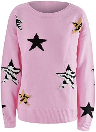 Suéter de moda rmxei Ladies Roundneck estrelas de manga comprida malha de malha de suéter