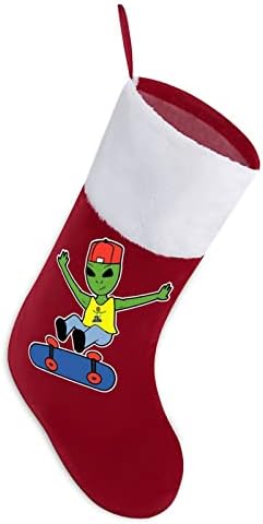 Alien Loves Skateboard Red Christmas Holiday meias decorações de casas para lareira da árvore de Natal Meias penduradas